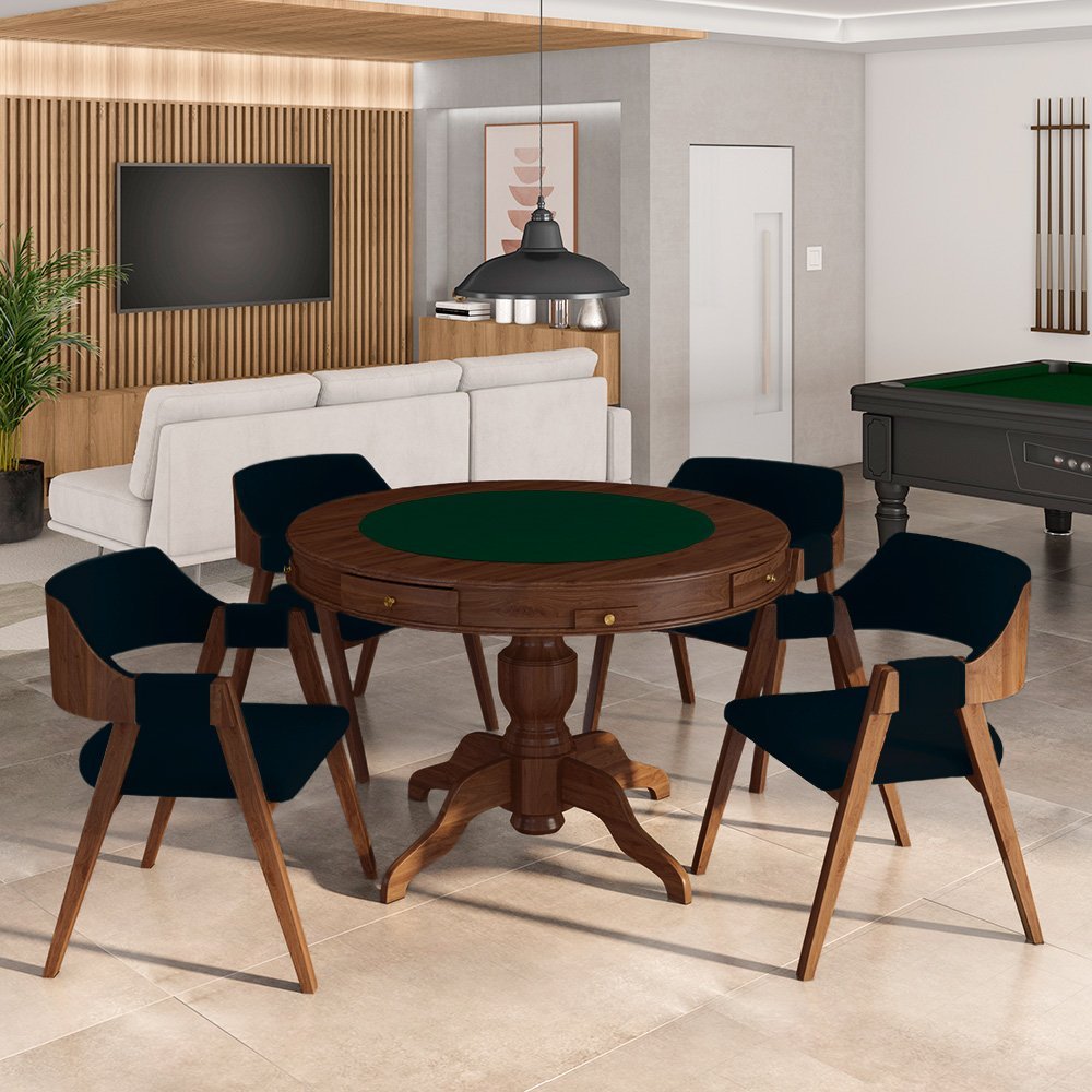 Conjunto Mesa de Jogos Carteado Bellagio Tampo Reversível e 4 Cadeiras Madeira Poker Base Estrela Ve - 1