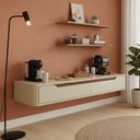 Ver imagem 2 de Rack Suspenso Slim Curvo 160cm para Tv até 55” Moderno Luxo Mdp/mdf com Portas Basculantes Off White