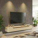 Ver imagem 1 de Rack Suspenso Slim Curvo 160cm para Tv até 55” Moderno Luxo Mdp/mdf com Portas Basculantes Off White