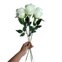 Ver imagem 3 de Kit 3 Rosas Artificiais Brancas Realistas Decoração Sofisticada Toque Natural