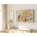 Ver imagem 1 de Quadro Decorativo N°50 160x90cm - Panorâmico Pássaro Árvore Bordada - Madeira Clara - Rollflex