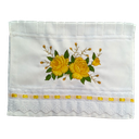 Ver imagem 1 de Toalha bordada de Mão, Lavabo Duas Rosas amarelas, com barra em Tira Bordada. 1 Peça. Cor Branca. Do