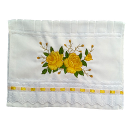 Toalha bordada de Mão, Lavabo Duas Rosas amarelas, com barra em Tira Bordada. 1 Peça. Cor Branca. Do - 1