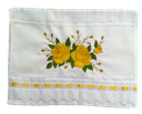 Ver imagem 1 de Toalha bordada de Mão, Lavabo Duas Rosas amarelas, com barra em Tira Bordada. 1 Peça. Cor Branca. Do