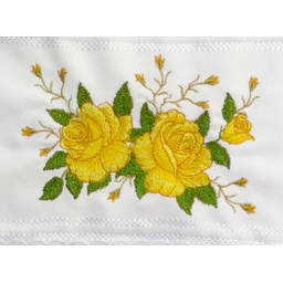 Toalha bordada de Mão, Lavabo Duas Rosas amarelas, com barra em Tira Bordada. 1 Peça. Cor Branca. Do - 3