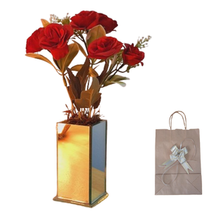 Arranjo de Rosas Vermelhas Artificiais com Vaso Espelho Pronto para Presentear !