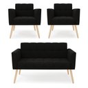 Ver imagem 1 de Kit 1 Sofá Namoradeira e 2 Poltronas Elisa Suede Preto Pés Palito Natural - D’Rossi
