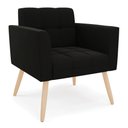 Ver imagem 4 de Kit 1 Sofá Namoradeira e 2 Poltronas Elisa Suede Preto Pés Palito Natural - D’Rossi