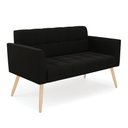 Ver imagem 3 de Kit 1 Sofá Namoradeira e 2 Poltronas Elisa Suede Preto Pés Palito Natural - D’Rossi