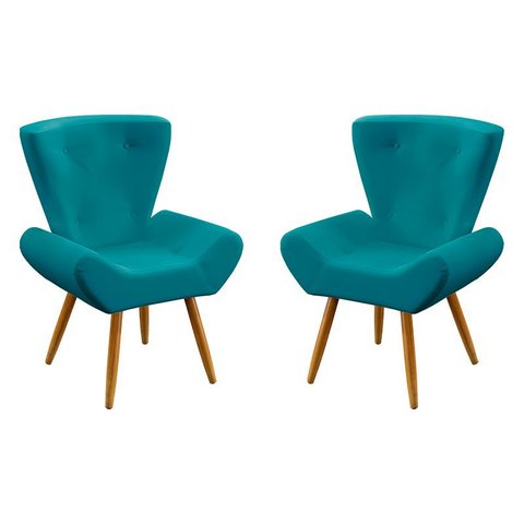 Kit 2 Poltronas Polaris Suede Azul Turquesa Aradecor