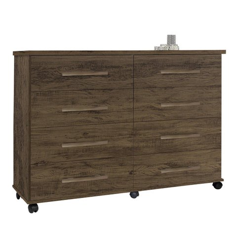 Cômoda 8 Gavetas Jade Amêndoa com Rodízio para Quarto