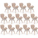 Ver imagem 1 de Kit 14 Cadeiras de Jantar Charles Eames Slim Wood Estofada - Nude