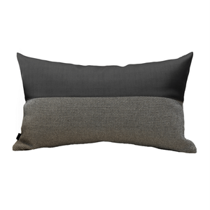 Almofada em Couro e Linhão Cinza Retangular:Completa