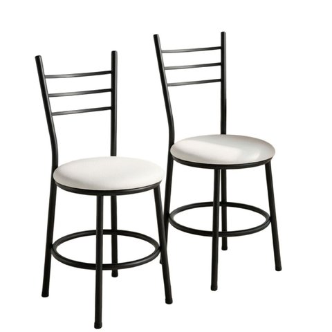 Kit 2 Cadeiras Cozinha Jantar Metal Tubular Almofadada Estrutura Preto Nina:Branco