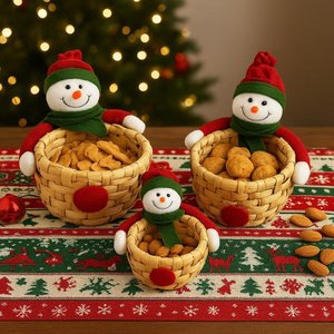 Kit 3 Cesta Petisco Boneco de Neve Decoração Natal Cesto