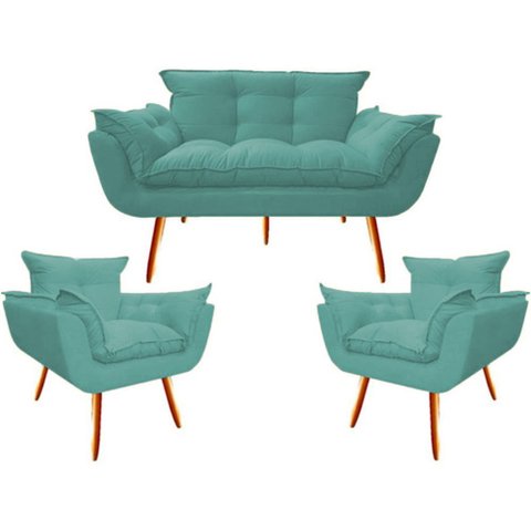 Kit Namoradeira + 02 Poltronas Decorativa para Sala de Estar Quarto Recepção Clinica Opala Jm Interi