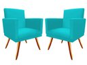 Ver imagem 1 de Kit 2 Poltronas Decorativa Bia Suede Azul Tifany Pés Madeira Mz Decor