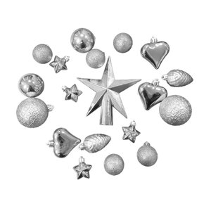 Jogo de Decoração para Árvore de Natal com 19 Peças Ntb82017 - Prata