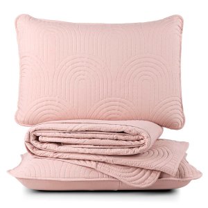 Kit Cobre Leito Colcha Arcos Queen Dupla Face Matelado 200 Fios 3 Peças Rosa - 100% Poliéster