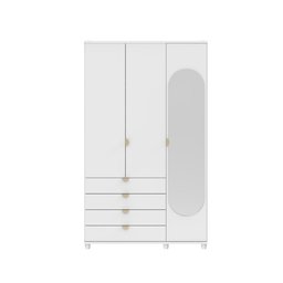 Guarda-roupa Solteiro com Espelho 3 Portas 4 Gavetas 100% Mdf Look 136 Cm - Branco Fosco C/ - 3