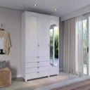 Ver imagem 1 de Guarda-roupa Solteiro com Espelho 3 Portas 4 Gavetas 100% Mdf Look 136 Cm - Branco Fosco C/