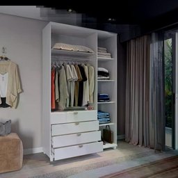 Guarda-roupa Solteiro com Espelho 3 Portas 4 Gavetas 100% Mdf Look 136 Cm - Branco Fosco C/ - 2