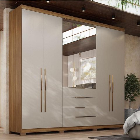 Guarda Roupa Casal Ambiente Giardino 6 Portas Amêndola Nude Prime Tx com Espelho e Pés - Demóbile