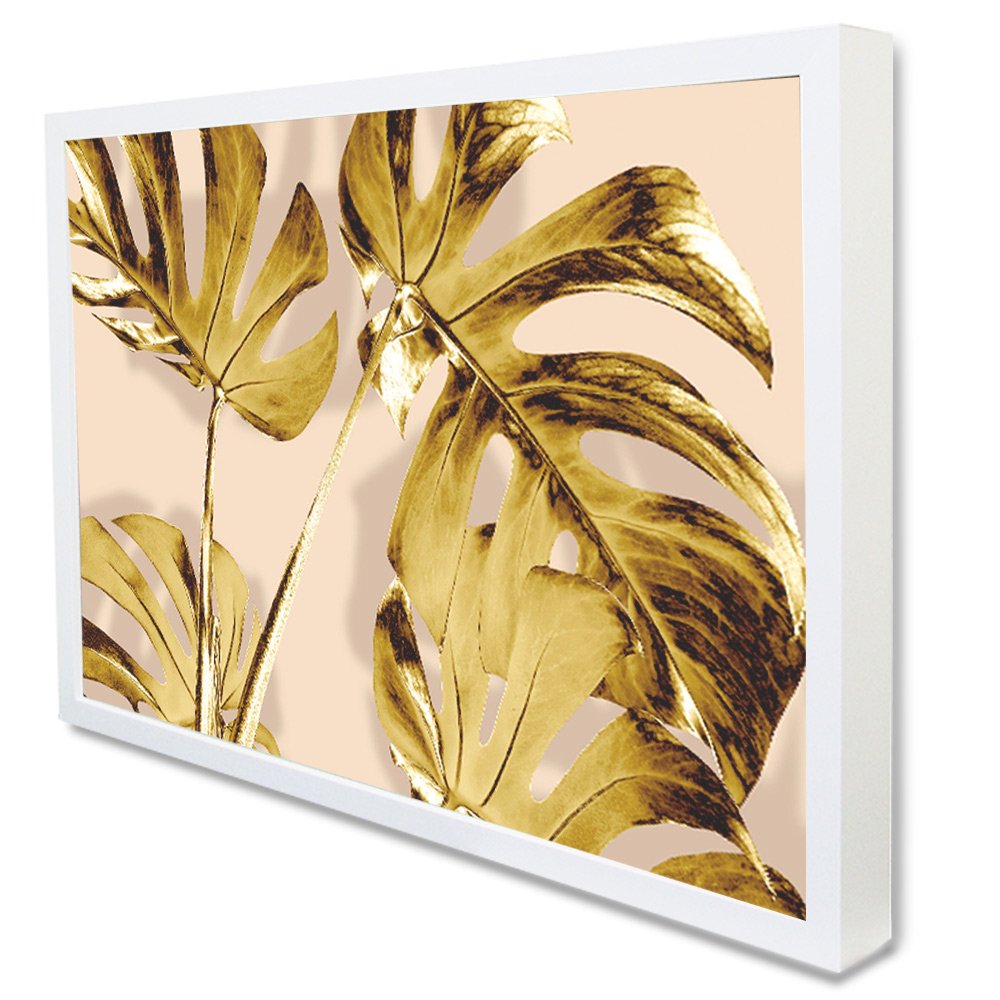 Quadro Decorativo Caixa Floral Folhas de Ouro Tacolado Moldura Caixa Alta 4,5cm Preta com Vidro 20 X - 2