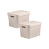 Kit 2 Caixa Organizadora Cube 18 Litros Com Tampa 36 x 27 x 24,5cm Bege - Ou - 1