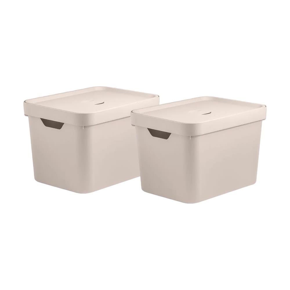 Kit 2 Caixa Organizadora Cube 18 Litros Com Tampa 36 x 27 x 24,5cm Bege - Ou - 3