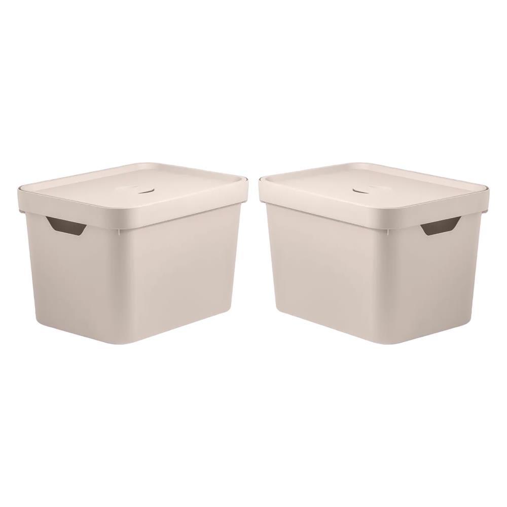 Kit 2 Caixa Organizadora Cube 18 Litros Com Tampa 36 x 27 x 24,5cm Bege - Ou - 2