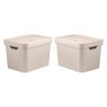 Kit 2 Caixa Organizadora Cube 18 Litros Com Tampa 36 x 27 x 24,5cm Bege - Ou - 2