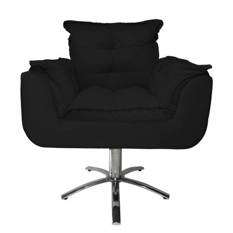 Jogo 2 Poltronas Estofada Consultório Base Giratória de Metal Opala Suede Preto - LM DECOR