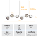Ver imagem 5 de Lustre Pendente Figo Branco - 6 Globos Esfera de Vidro Fume