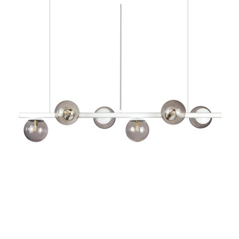 Lustre Pendente Figo Branco - 6 Globos Esfera de Vidro Fume