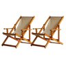 Conjunto 2 Espreguiçadeiras Preguiçosa Dobrável Envernizada Mel em Madeira Maciça Tecido Bege - 1