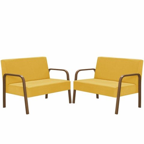 Kit 2 Poltronas 2 Lugaresluna Braço Madeira D Salla Amarelo