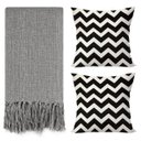 Ver imagem 1 de Kit 1 Manta Para Sofá Cinza 2,40 X 1,80 + 2 Capas de Almofada