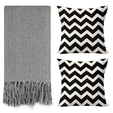 Kit 1 Manta Para Sofá Cinza 2,40 X 1,80 + 2 Capas de Almofada