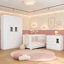 Ver imagem 1 de Quarto de Bebê Completo com Berço Americano 3 em 1 e Colchão Incluso Flor Multimóveis MP4932