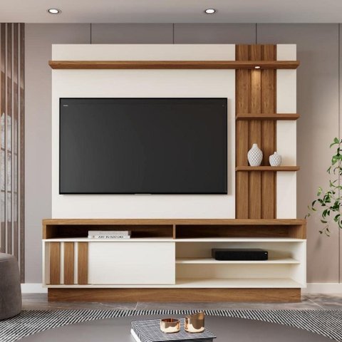 Painel Home Mariana 1.8 para TV Off White Amendoa