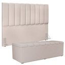 Ver imagem 1 de Kit Cabeceira Cama Box Queen 160cm com Calçadeira Baú Dália W01 Linho Cru - Lyam Decor
