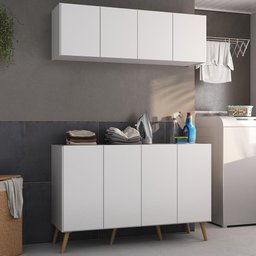 Conjunto Lavanderia Retrô Multiuso Armário Aéreo e Balcão 4 Portas Multimóveis Mp5053 Branco/ - 2