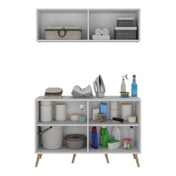 Conjunto Lavanderia Retrô Multiuso Armário Aéreo e Balcão 4 Portas Multimóveis Mp5053 Branco/ - 4