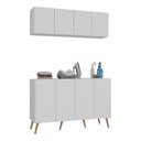 Ver imagem 1 de Conjunto Lavanderia Retrô Multiuso Armário Aéreo e Balcão 4 Portas Multimóveis Mp5053 Branco/