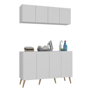 Conjunto Lavanderia Retrô Multiuso Armário Aéreo e Balcão 4 Portas Multimóveis Mp5053 Branco/