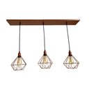 Ver imagem 1 de Trio Aramado Diamante Pequeno Poptem Canopla Múltipla Reta 97Cm Cobre Metal 19Cm Luminária Lustre Sa