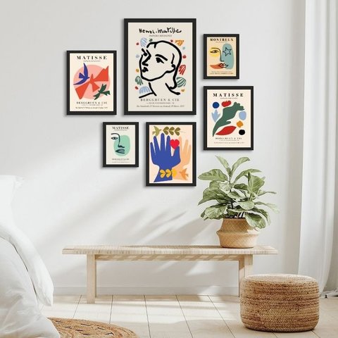 Conjunto 6 Quadros Papiers Découpés Matisse - com Vidro:madeira Preta