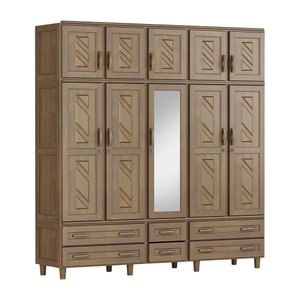 Guarda-roupa Berlim Flex Casal Imbuia com Espelho 10 Portas 6 Gavetas Maleiro Madeira Maciça de Pinu