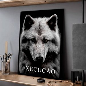 Quadro Decorativo Motivacional Lobo em Execução em Moldura Caixa Tacolado Papel de Parede Moldura Ca